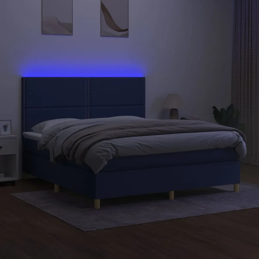 Sommier à lattes de lit et matelas et LED Bleu 180x200 cm Tissu - 4