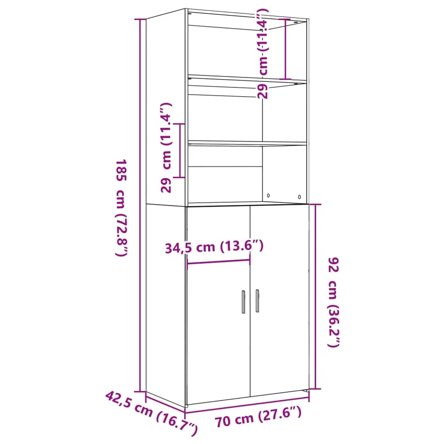 Buffet haut blanc 70x42,5x185 cm bois d'ingénierie - 9