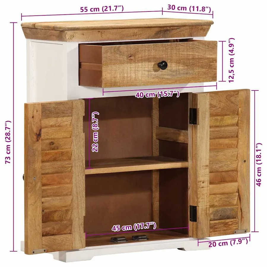 Buffet blanc et marron 55x30x73 cm bois de manguier solide brut - 11