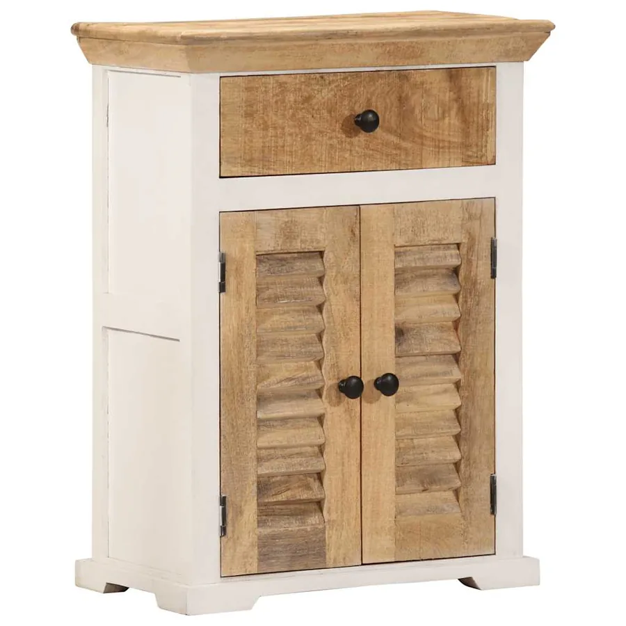 Buffet blanc et marron 55x30x73 cm bois de manguier solide brut - 12