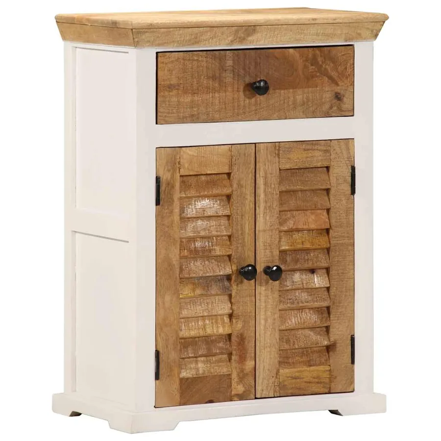 Buffet blanc et marron 55x30x73 cm bois de manguier solide brut - 13