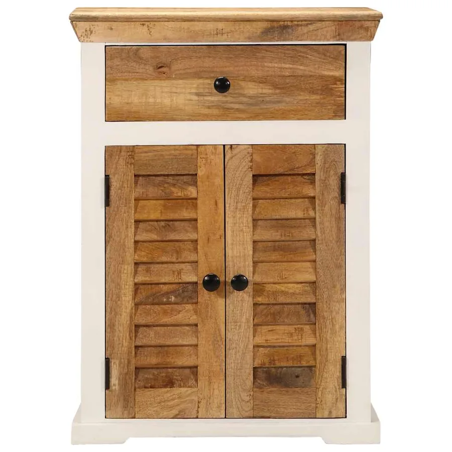 Buffet blanc et marron 55x30x73 cm bois de manguier solide brut - 2