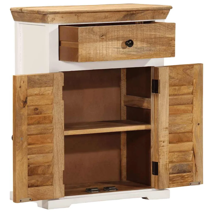 Buffet blanc et marron 55x30x73 cm bois de manguier solide brut - 5
