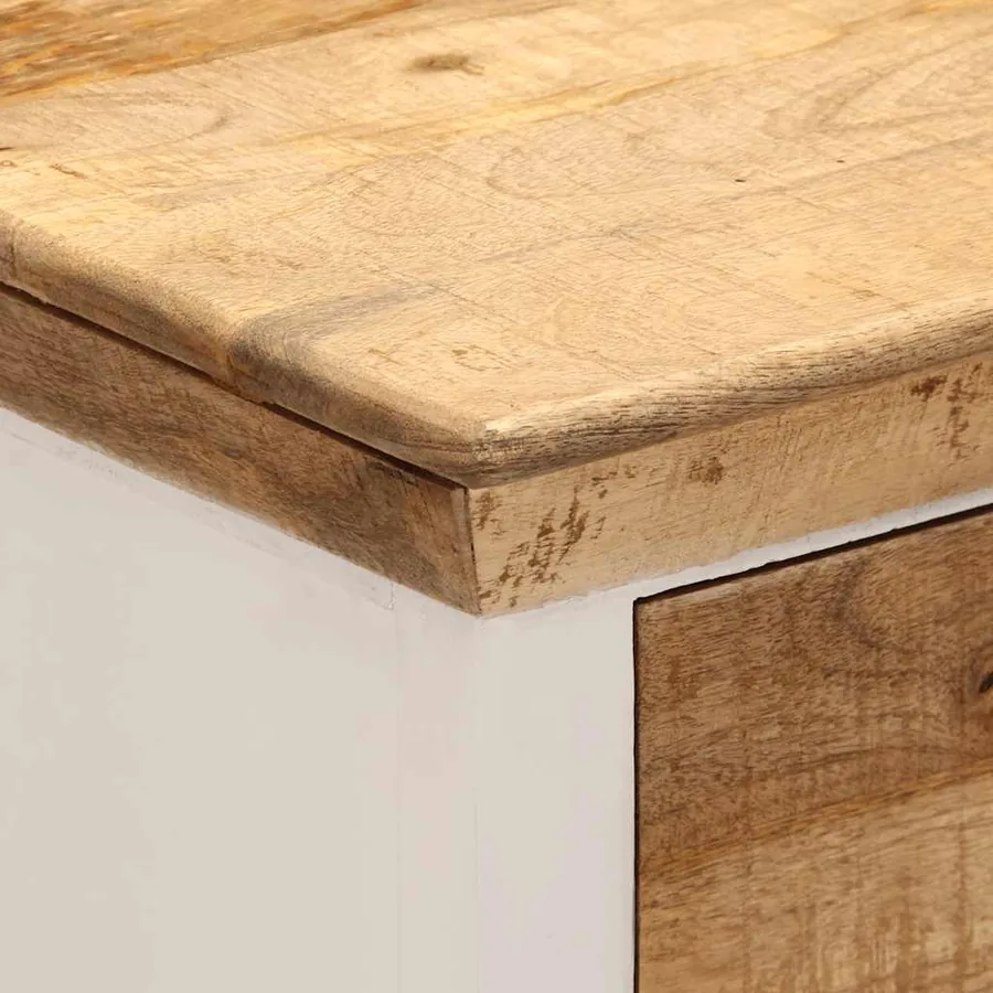 Buffet blanc et marron 55x30x73 cm bois de manguier solide brut - 6