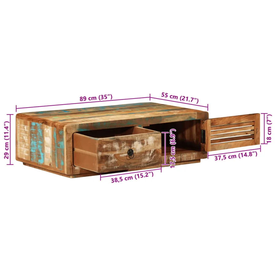 Table basse 89x55x29 cm bois de récupération massif - 9