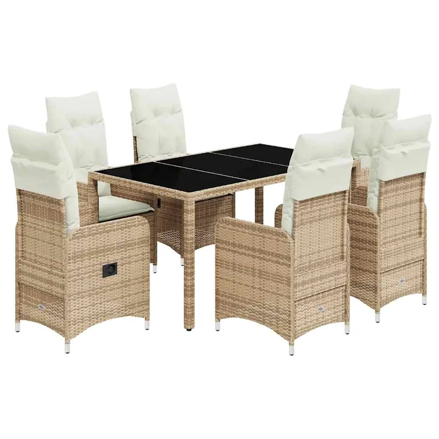 Ensemble de bistro de jardin 7 pcs coussins beige poly rotin - 2