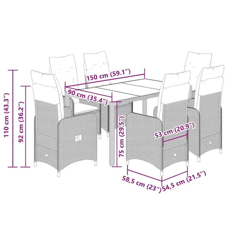 Ensemble de bistro de jardin 7 pcs coussins beige poly rotin - 7