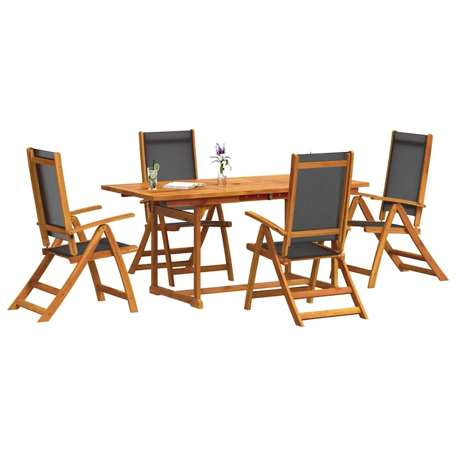Ensemble à manger de jardin 5pcs bois d'acacia solide textilène - 3