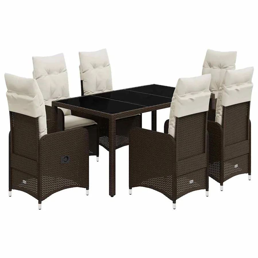 Ensemble de bistro de jardin 7 pcs coussins marron poly rotin - 2