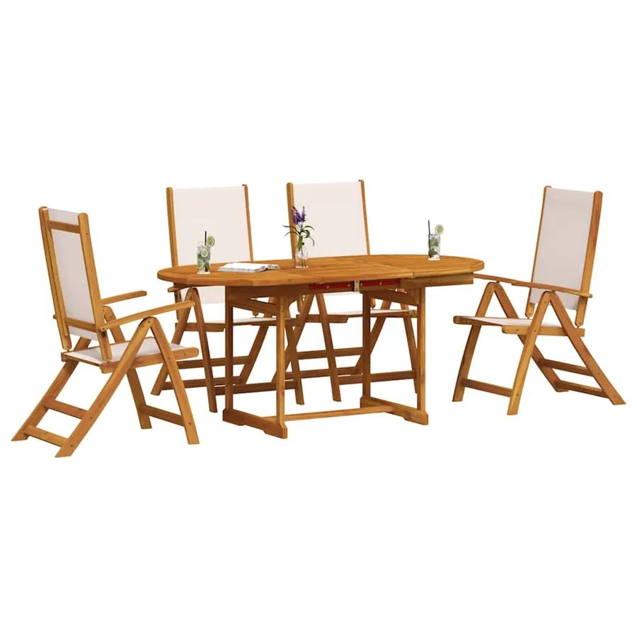 Ensemble à manger de jardin 5pcs bois d'acacia solide textilène - 7