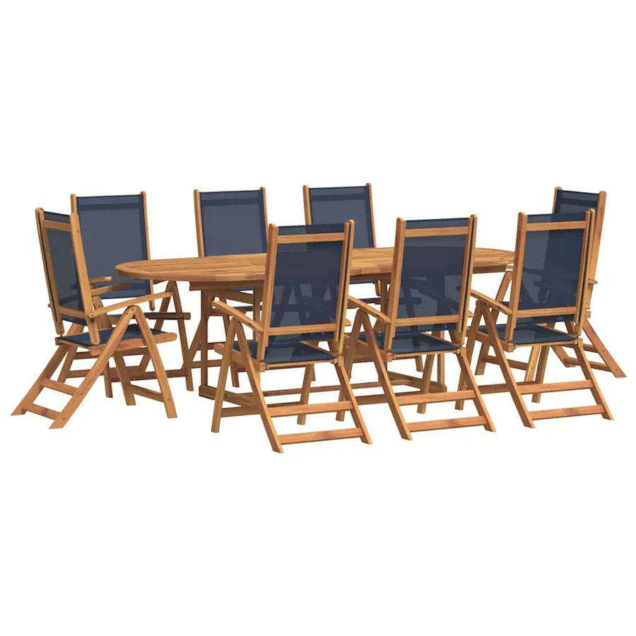 Ensemble à manger de jardin 9pcs bois d'acacia solide textilène - 2