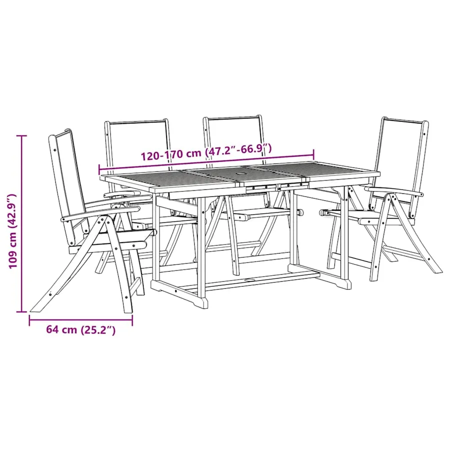 Ensemble à manger de jardin 5pcs bois d'acacia solide textilène - 13