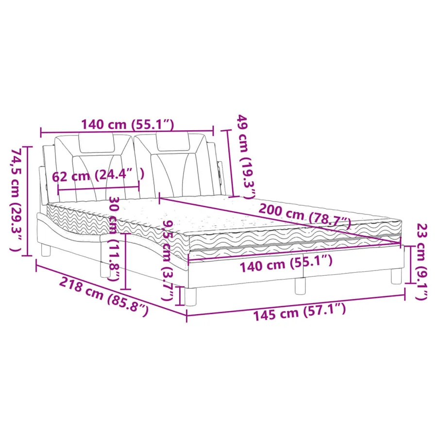 Lit Viana avec matelas blanc 140x200 cm similicuir - 11