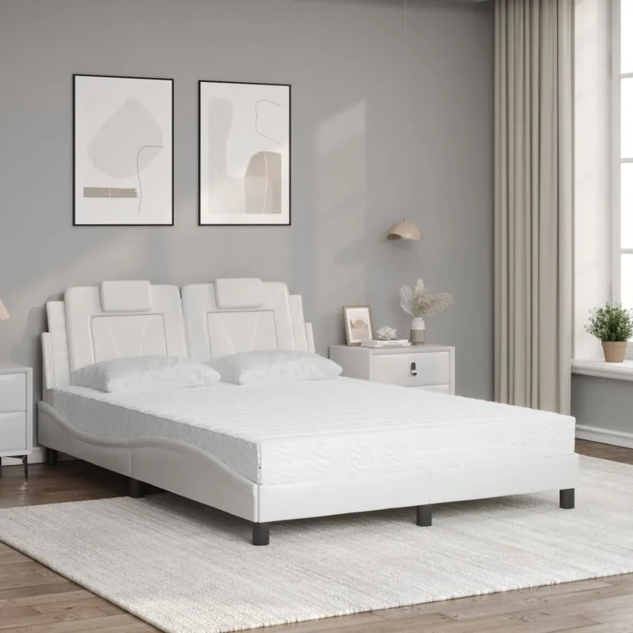 Lit Viana avec matelas blanc 140x200 cm similicuir - 3