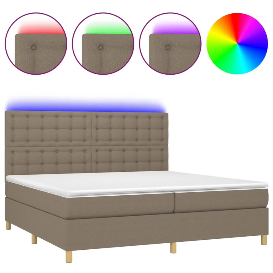 Sommier à lattes de lit et matelas et LED Taupe 200x200cm Tissu - 2