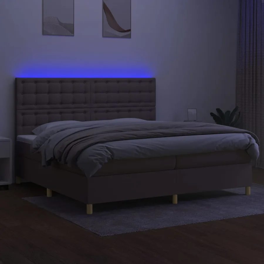 Sommier à lattes de lit et matelas et LED Taupe 200x200cm Tissu - 4