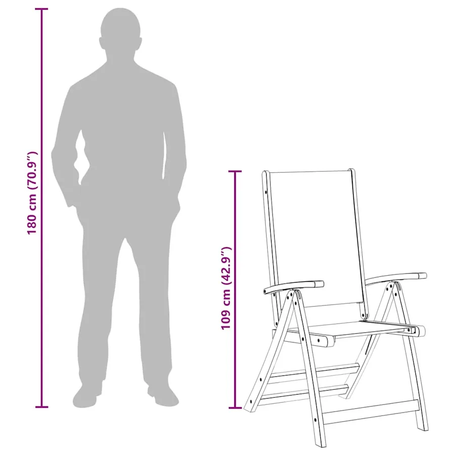 Chaises pliables de jardin lot de 6 bois d'acacia et textilène - 13