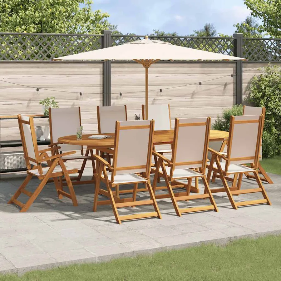 Ensemble à manger de jardin 9pcs bois d'acacia solide textilène