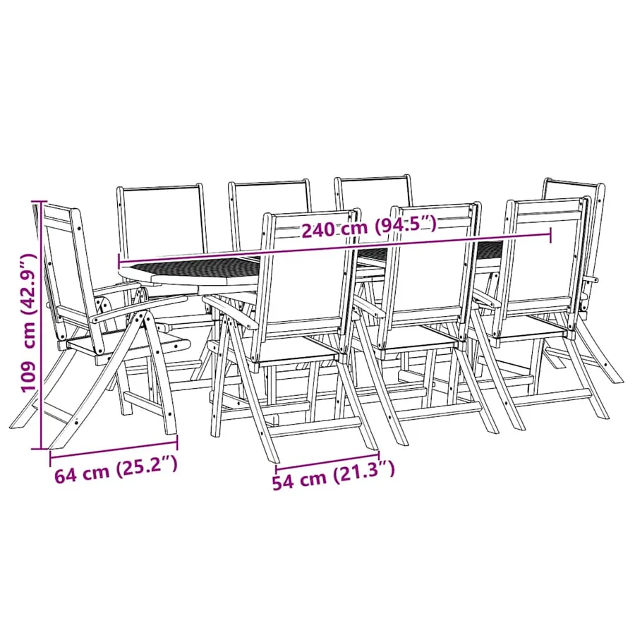 Ensemble à manger de jardin 9pcs bois d'acacia solide textilène - 12