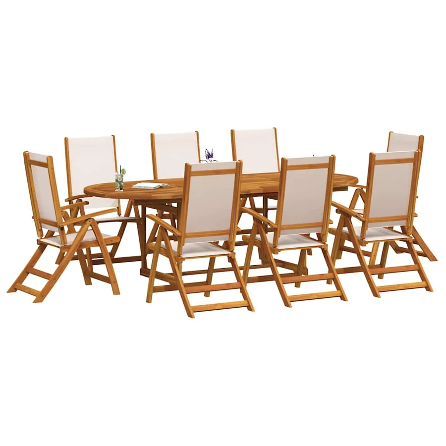 Ensemble à manger de jardin 9pcs bois d'acacia solide textilène - 5