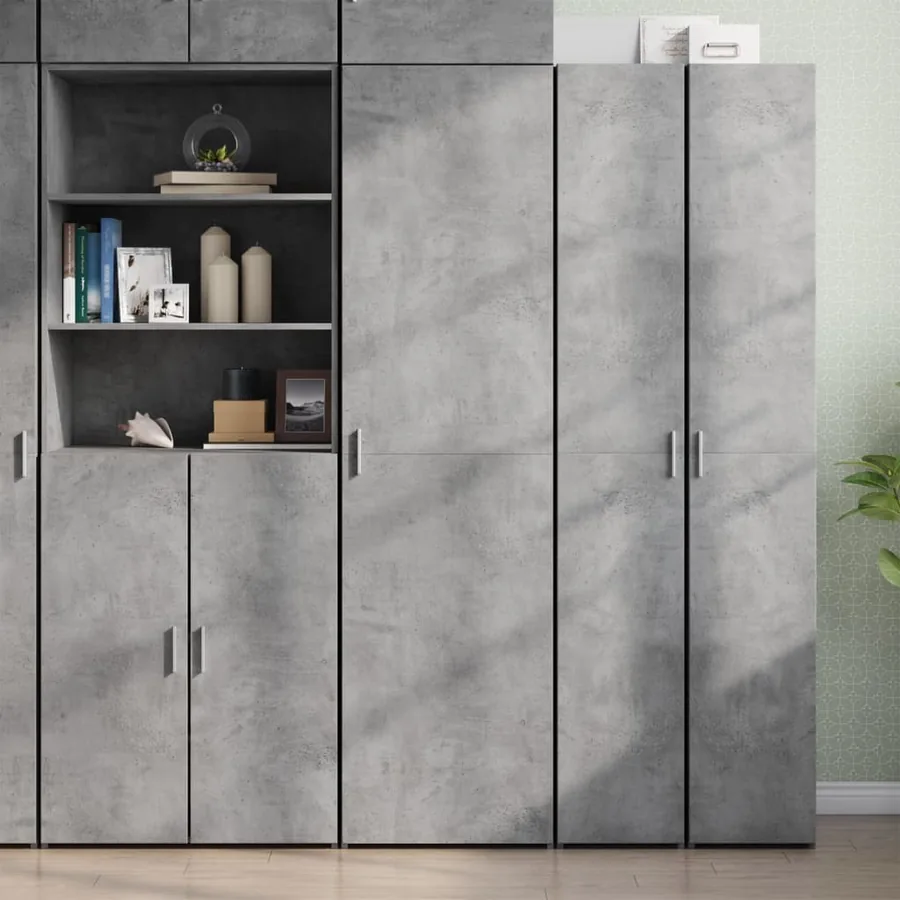 Buffet haut gris béton 50x42,5x185 cm bois d'ingénierie