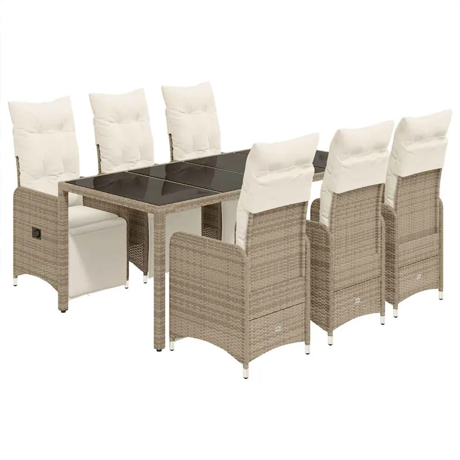 Ensemble de bistro de jardin 7 pcs coussins marron poly rotin - 2