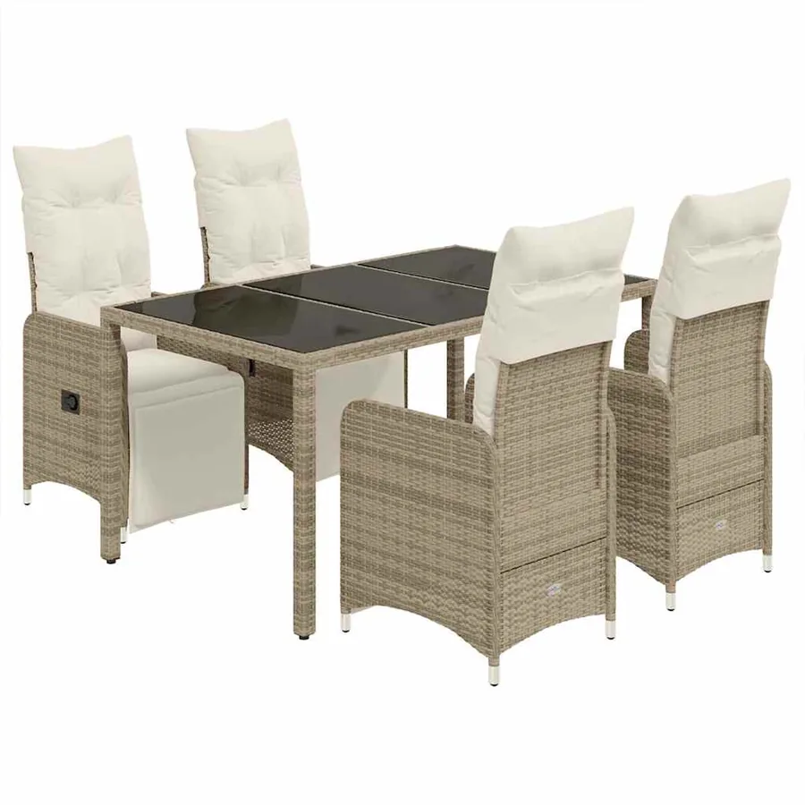 Ensemble de bistro de jardin 5 pcs coussins marron poly rotin - 2