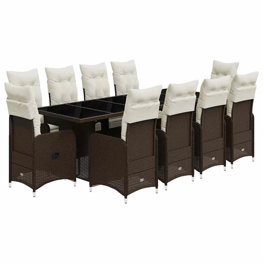 Ensemble de bistro de jardin 11 pcs coussins marron poly rotin - 2