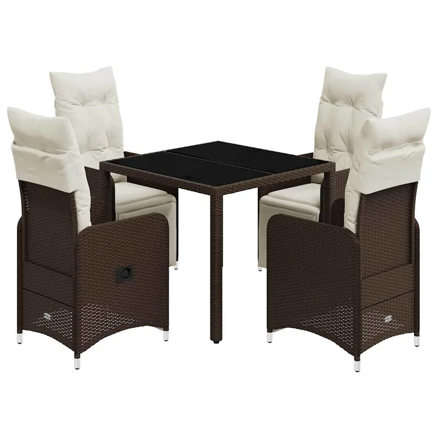 Ensemble de bistro de jardin 5 pcs coussins marron poly rotin - 2