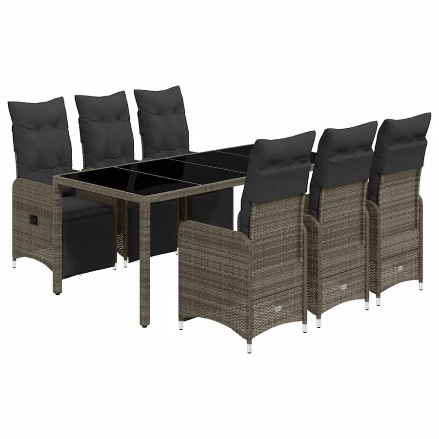 Ensemble de bistro de jardin 7 pcs coussins gris poly rotin - 2