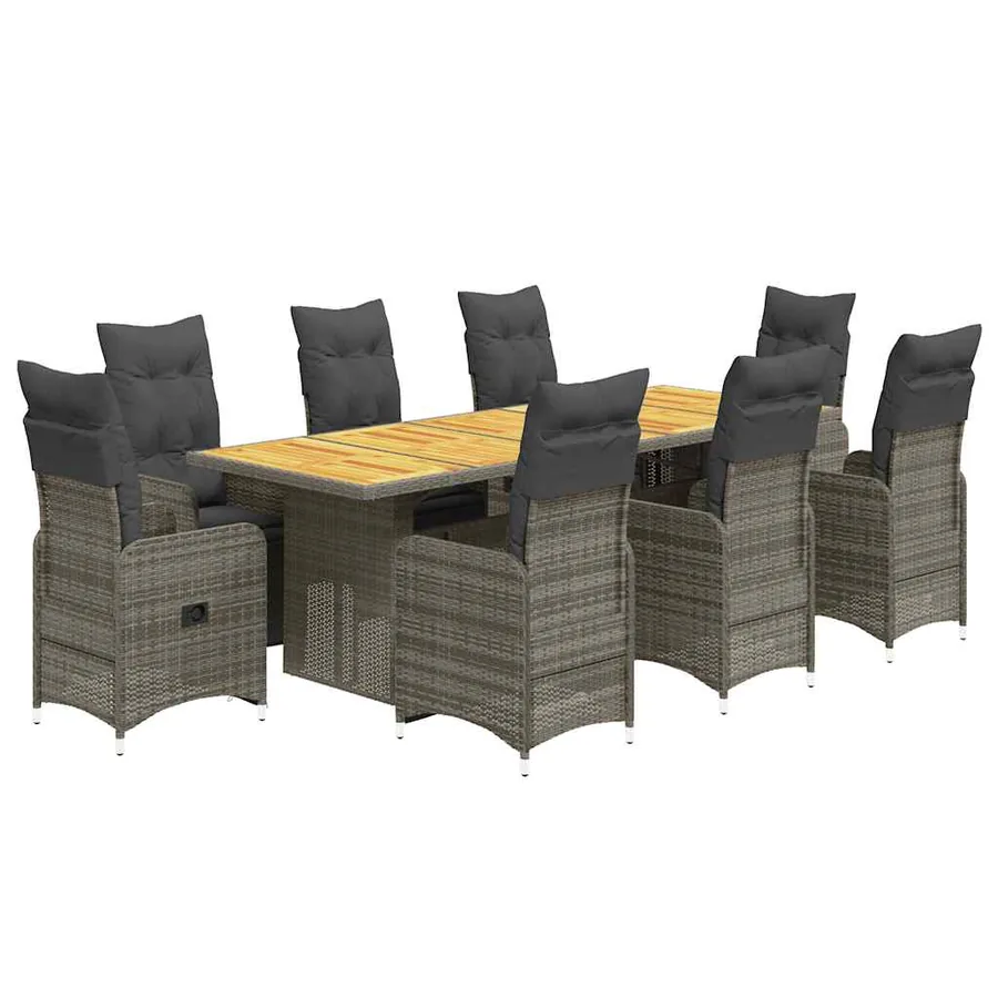 Ensemble de bistro de jardin 9 pcs coussins gris poly rotin - 2