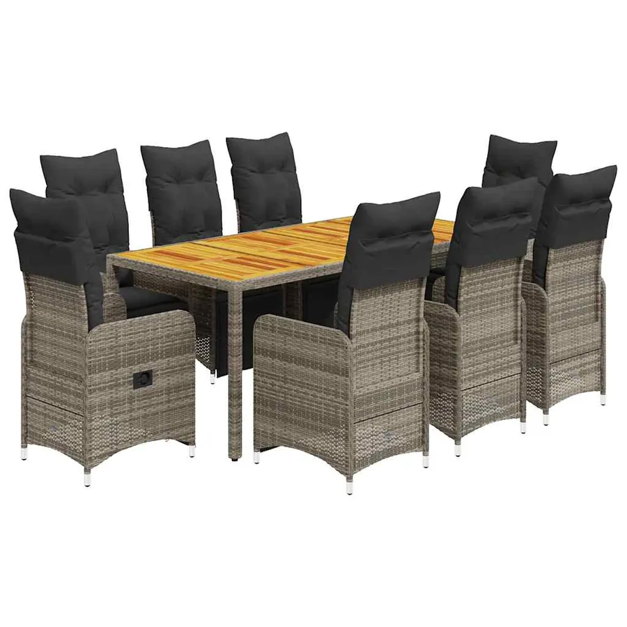 Ensemble de bistro de jardin 9 pcs coussins gris poly rotin - 2