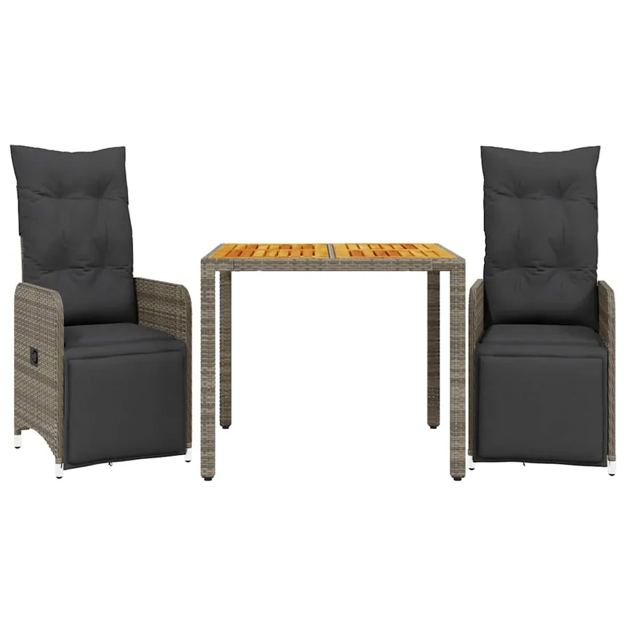Ensemble de bistro de jardin 3 pcs coussins gris poly rotin - 2