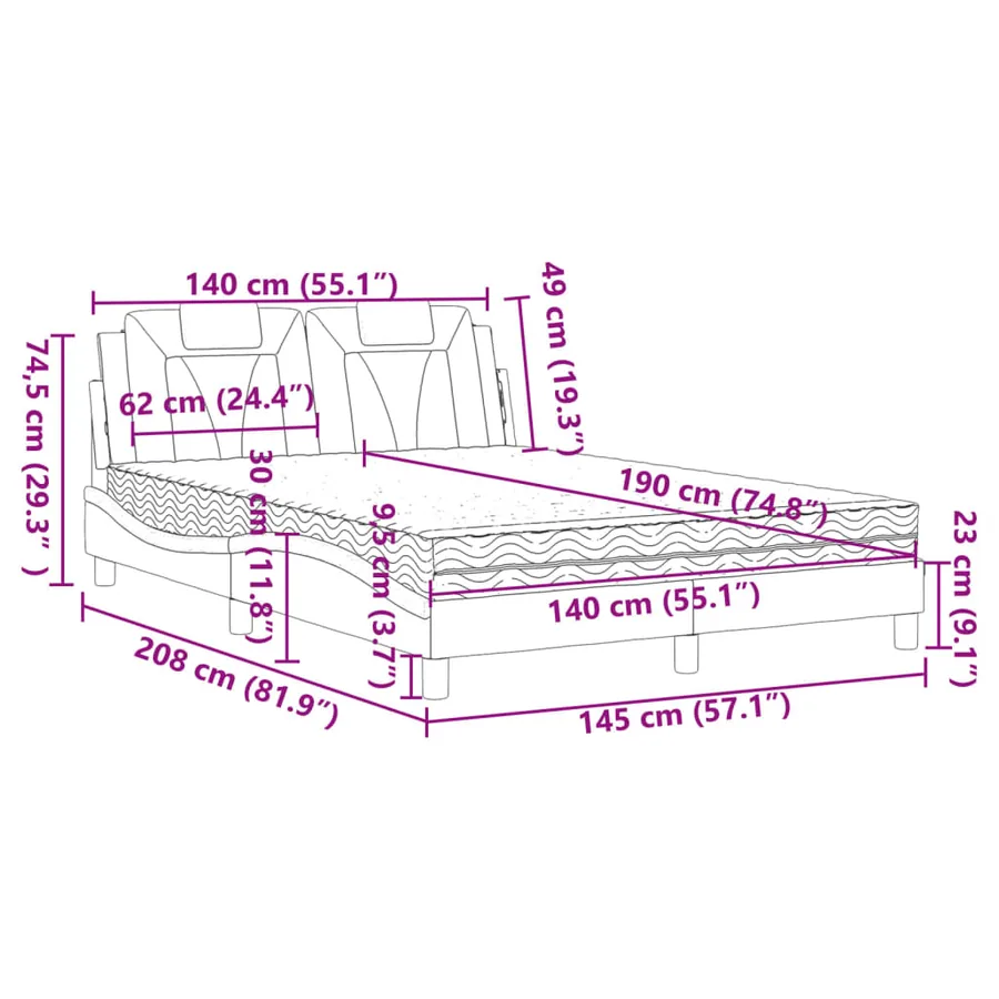 Lit Viana avec matelas blanc et noir 140x190 cm similicuir - 12
