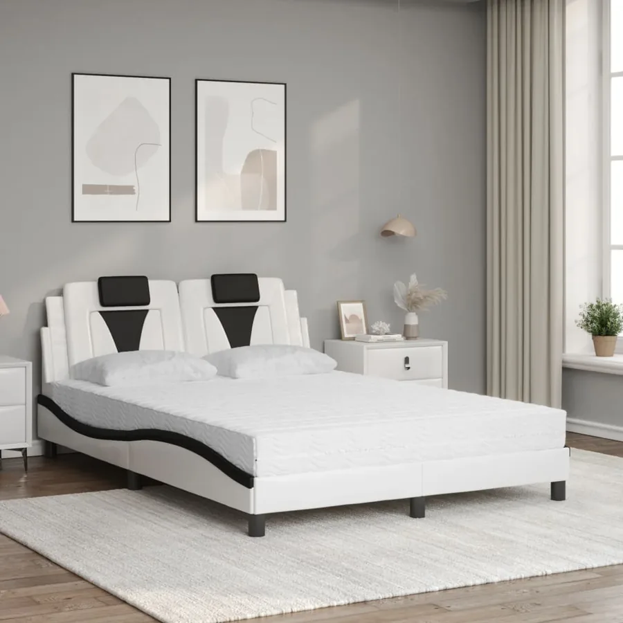 Lit Viana avec matelas blanc et noir 140x190 cm similicuir - 3