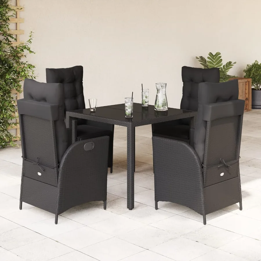 Ensemble à manger de jardin coussins 5pcs Noir Résine tressée