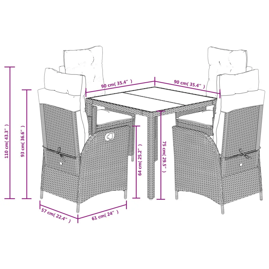 Ensemble à manger de jardin coussins 5pcs Noir Résine tressée - 12