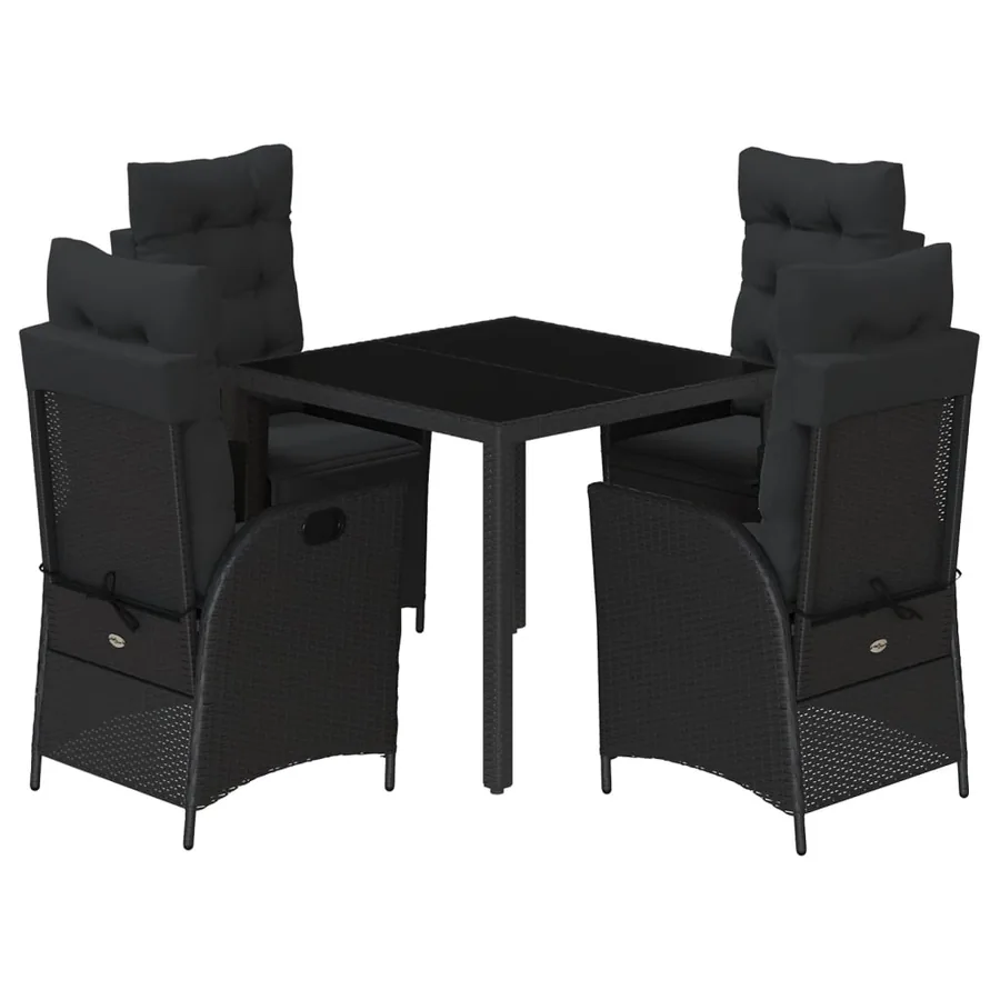 Ensemble à manger de jardin coussins 5pcs Noir Résine tressée - 2
