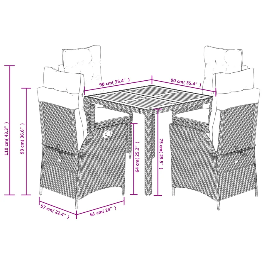Ensemble à manger de jardin coussins 5pcs Noir Résine tressée - 9