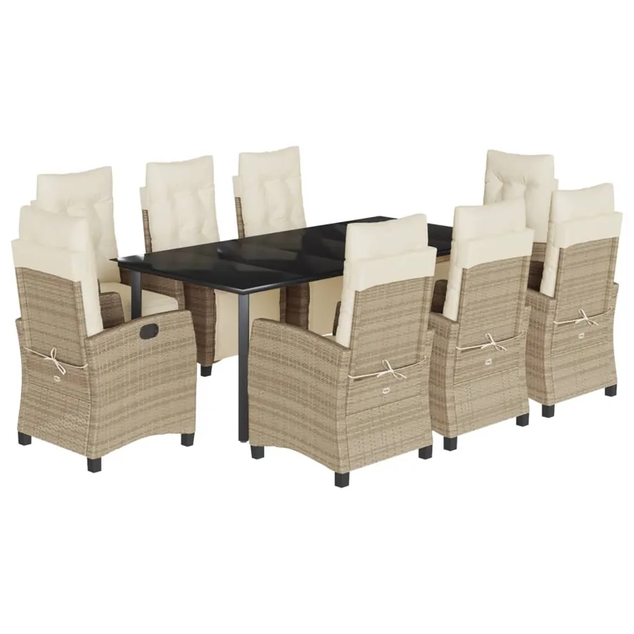 Ensemble à manger de jardin et coussins 9 pcs beige Poly rotin - 2
