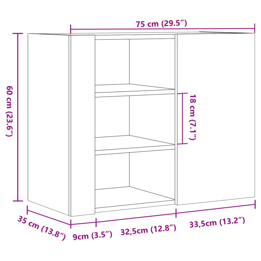 Armoire murale gris béton 75x35x60 cm bois d'ingénierie - 11