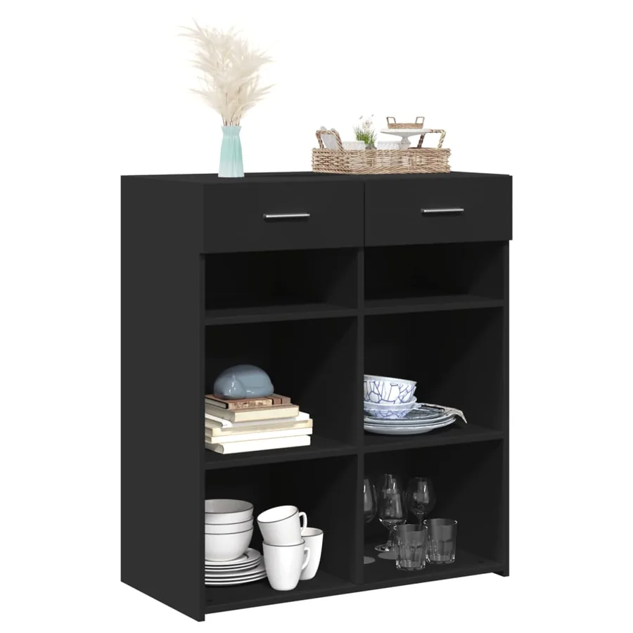 Buffet noir 80x42,5x93 cm bois d'ingénierie - 3