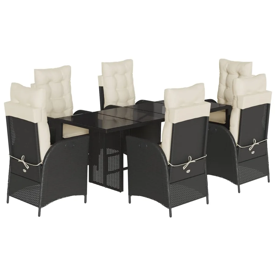 Ensemble à manger de jardin coussins 7pcs Noir Résine tressée - 2
