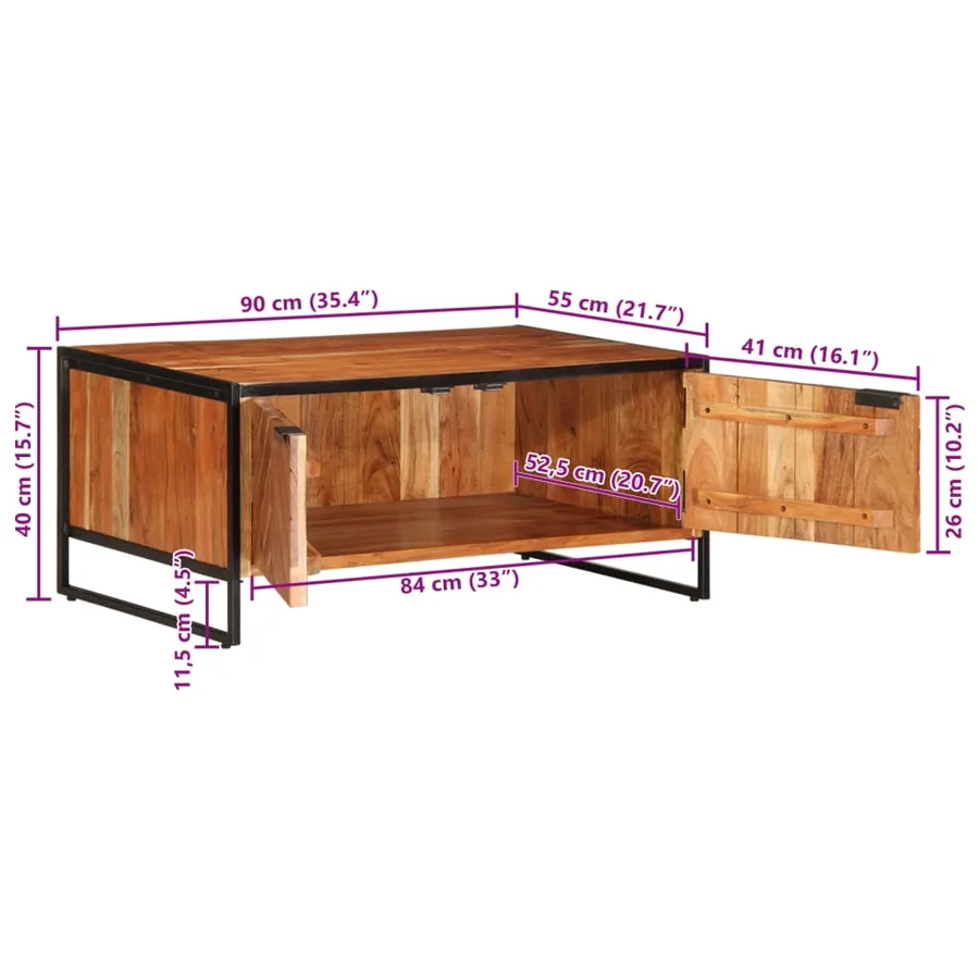 Table basse 90x55x40 cm bois massif d'acacia - 13