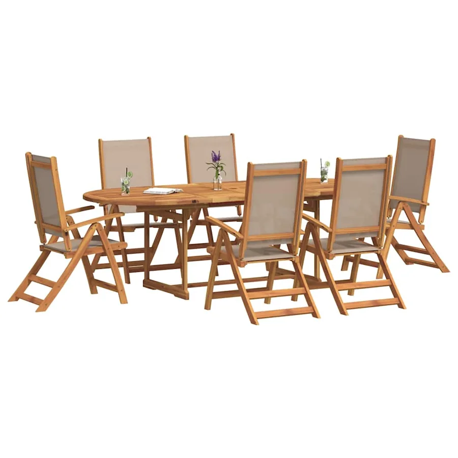 Ensemble à Manger de jardin 7pcs bois d'acacia solide textilène - 6
