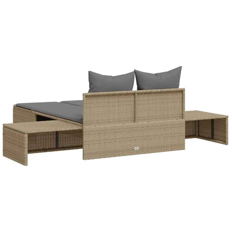 Chaise longue double avec coussins beige résine tressée - 6