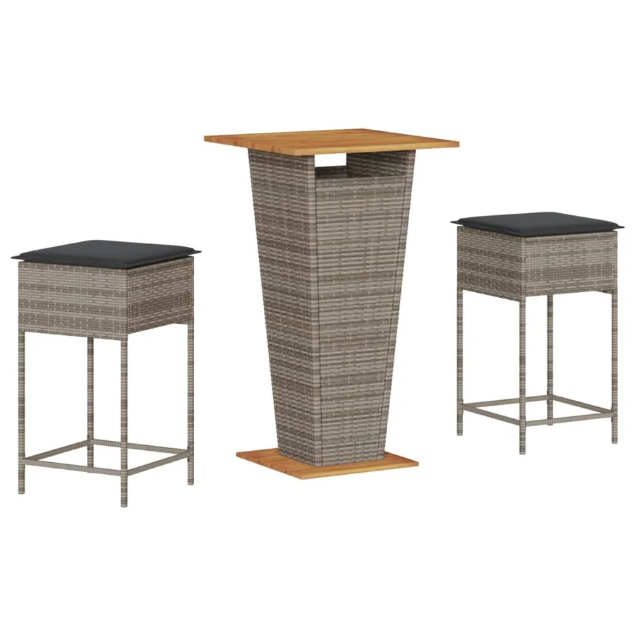 Ensemble de bar de jardin 3 pcs et coussins gris résine tressée - 2