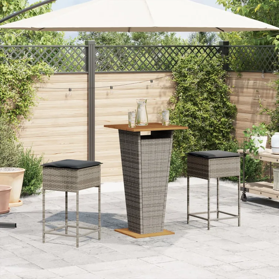 Ensemble de bar de jardin 3 pcs et coussins gris résine tressée - 3