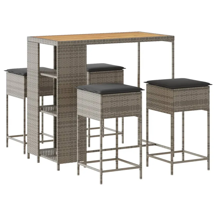 Ensemble de bar de jardin 5 pcs avec coussins gris poly rotin - 2