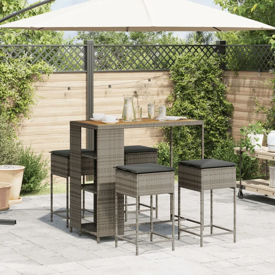Ensemble de bar de jardin 5 pcs avec coussins gris poly rotin - 3